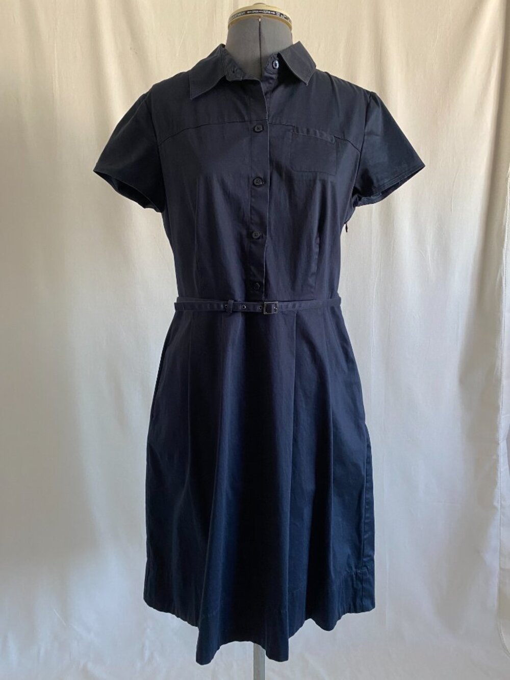 Banana Republic Factory Navy Blue Belted Shirt Dress Sz 8 Preppy Office